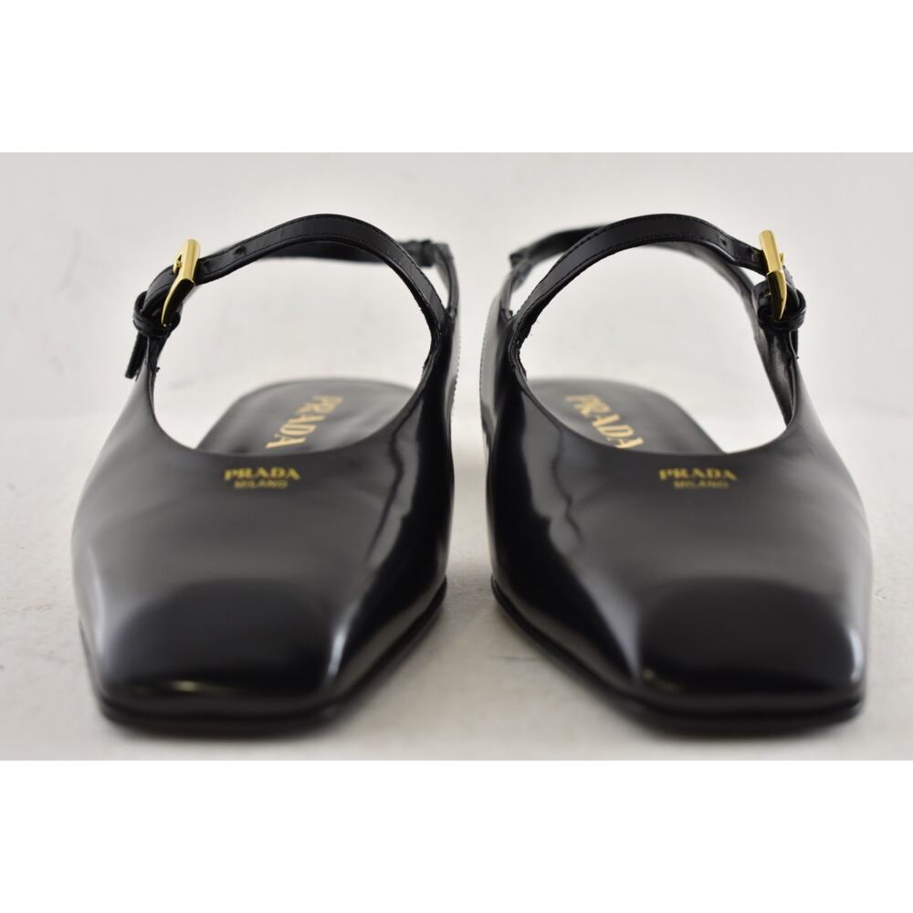 Prada Black Leather Square Toe Mary Jane Slingback Ballerina Ballet Flat 36 - Picture 7 of 16